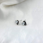Black and White Heart Stud Earrings - Vignette | Yin Yang Paradise