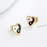 Gold Heart Shaped Stud Yin Yang Earrings - Vignette | Yin Yang Paradise