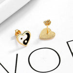 Gold Heart Shaped Stud Yin Yang Earrings - Vignette | Yin Yang Paradise