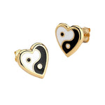 Gold Heart Shaped Stud Yin Yang Earrings - Vignette | Yin Yang Paradise