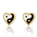 Gold Heart Shaped Stud Yin Yang Earrings - Vignette | Yin Yang Paradise