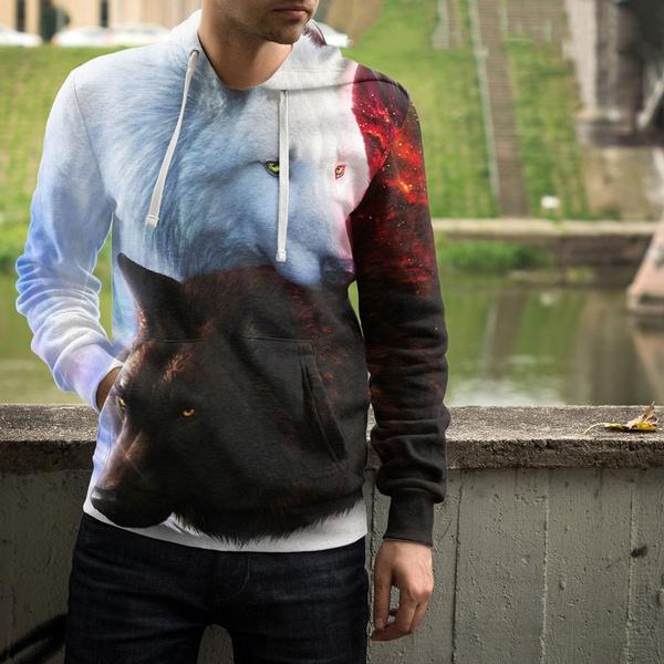 fire and ice yin yang wolf hoodie