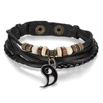 Black Leather Yin Yang Bracelet