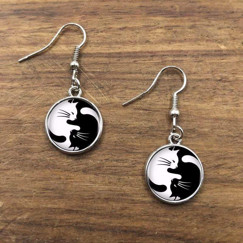 Black And White Cat Earrings