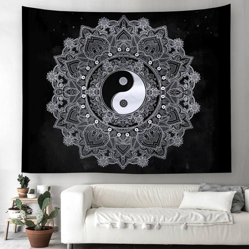 black and white yin yang tapestry