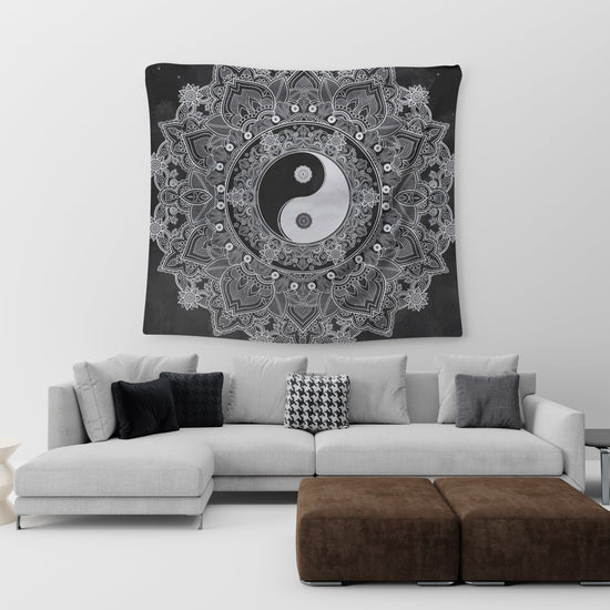 black and white wall tapestry