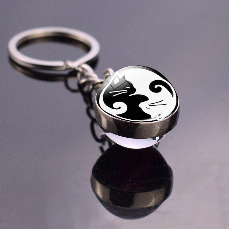 cat yin yang keychain