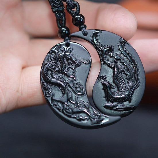natural black obsidian dragon necklace