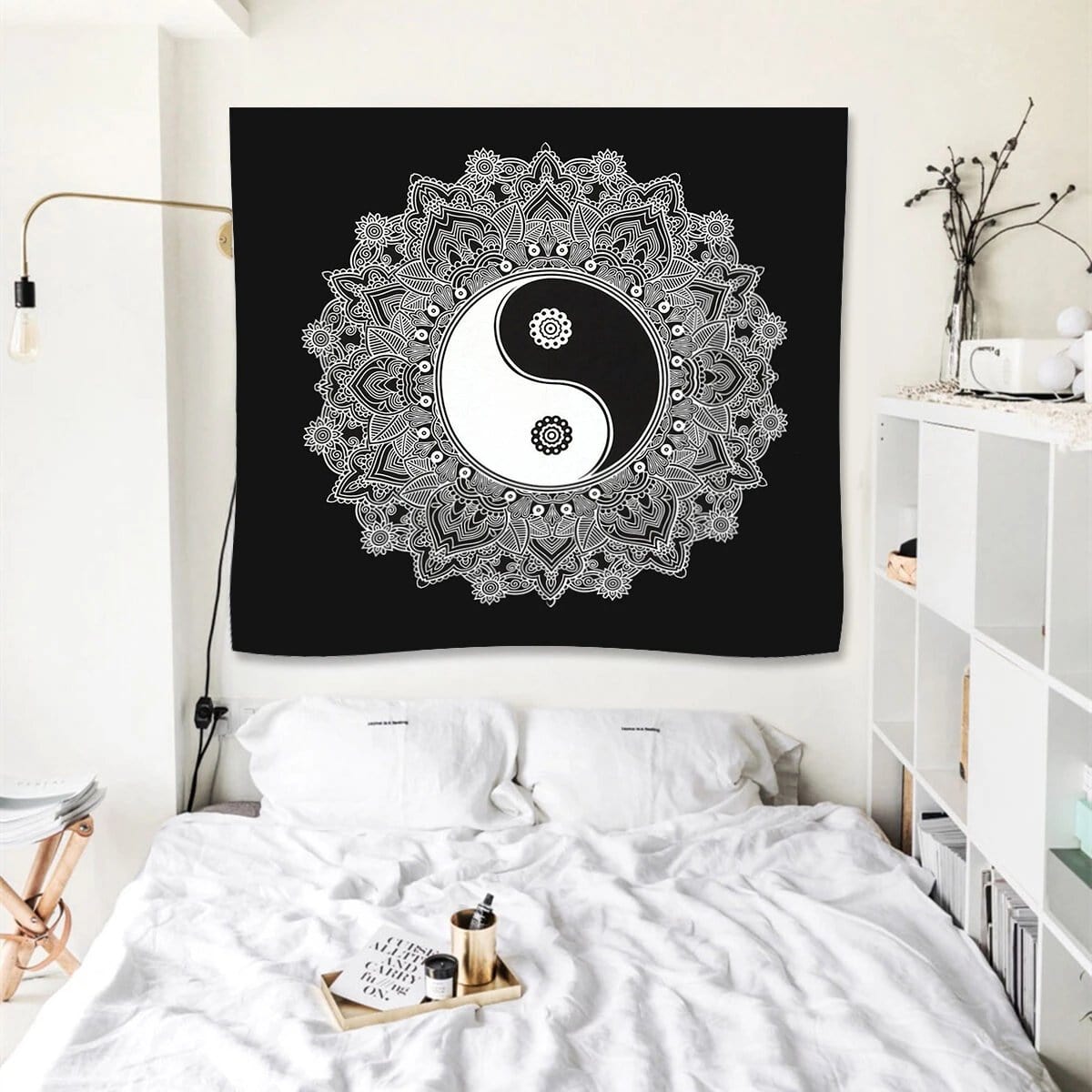 black mandala wall tapestry