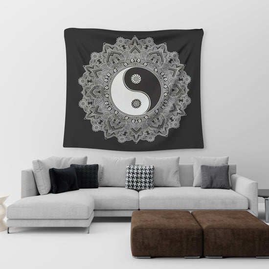 white and black mandala tapestry