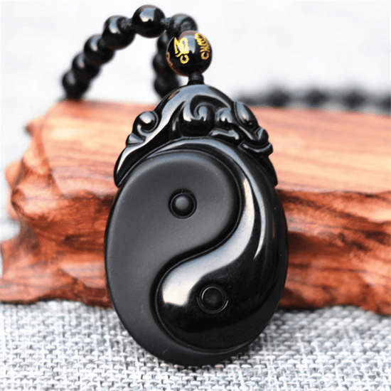 black obsidian yin yang necklace