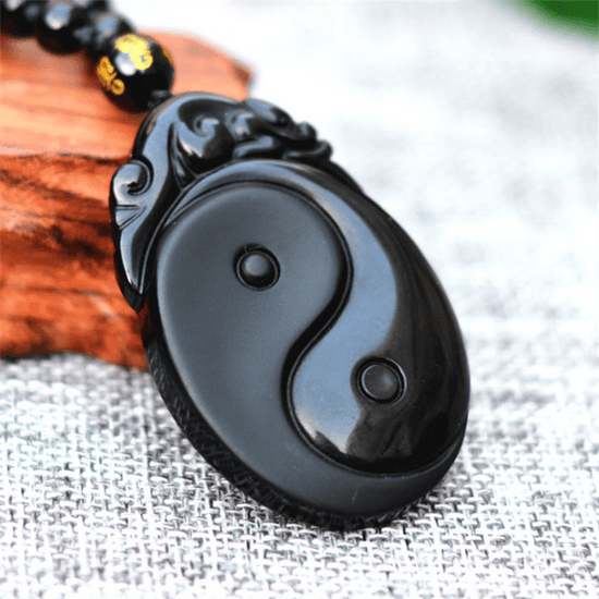 obsidian yin and yang necklace