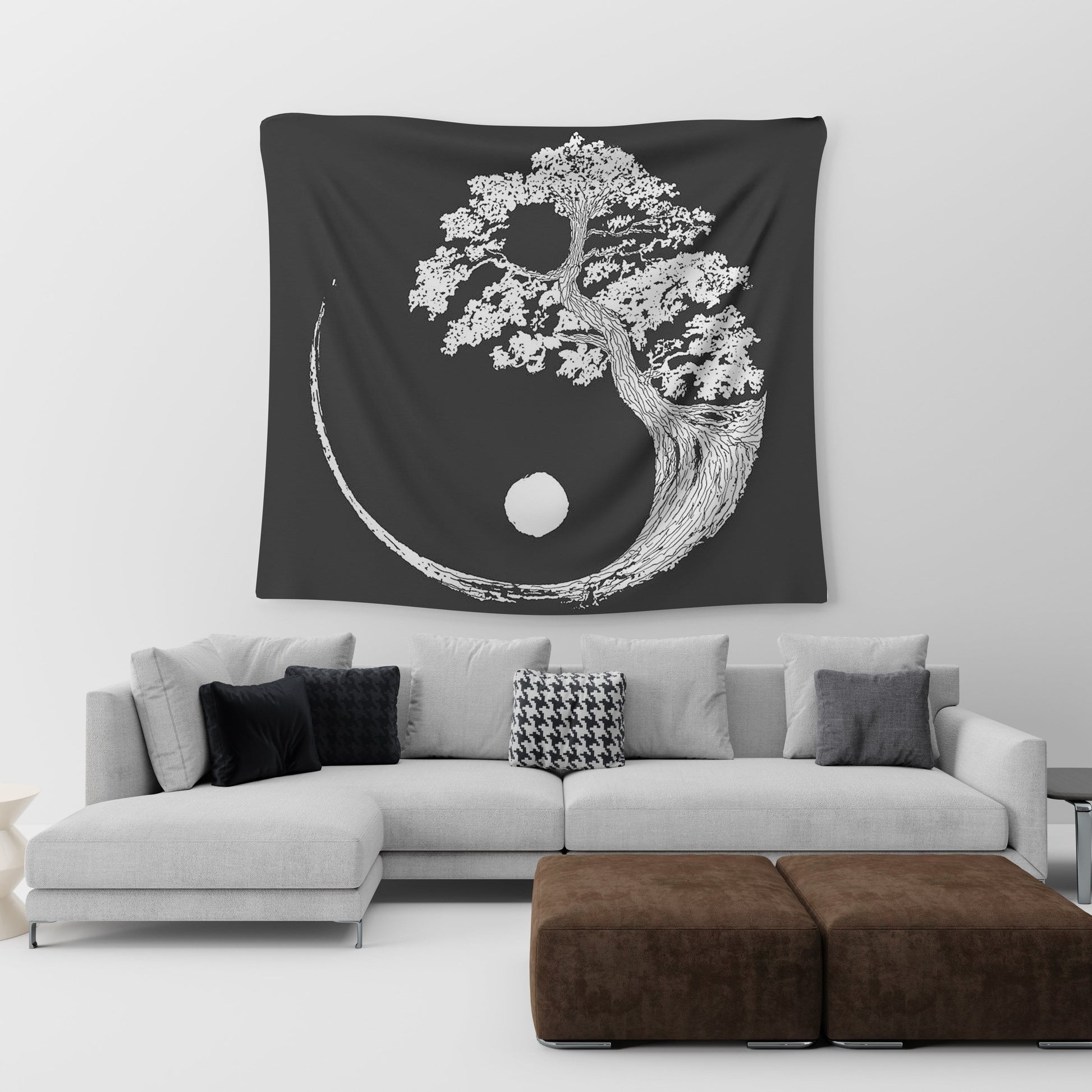 black and white tree of life tapestry