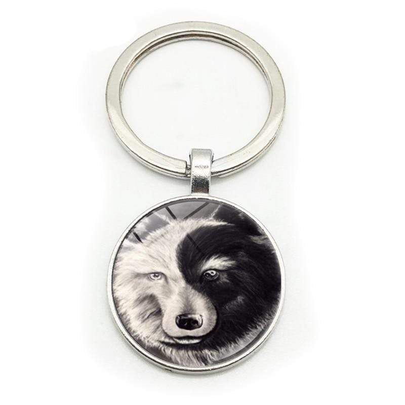 yin and yang wolf keychain