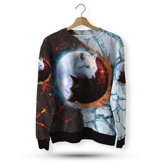 Yin Yang Fire Ice Wolf Sweater