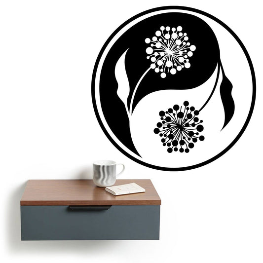 Black Flower Yin Yang Wall Art