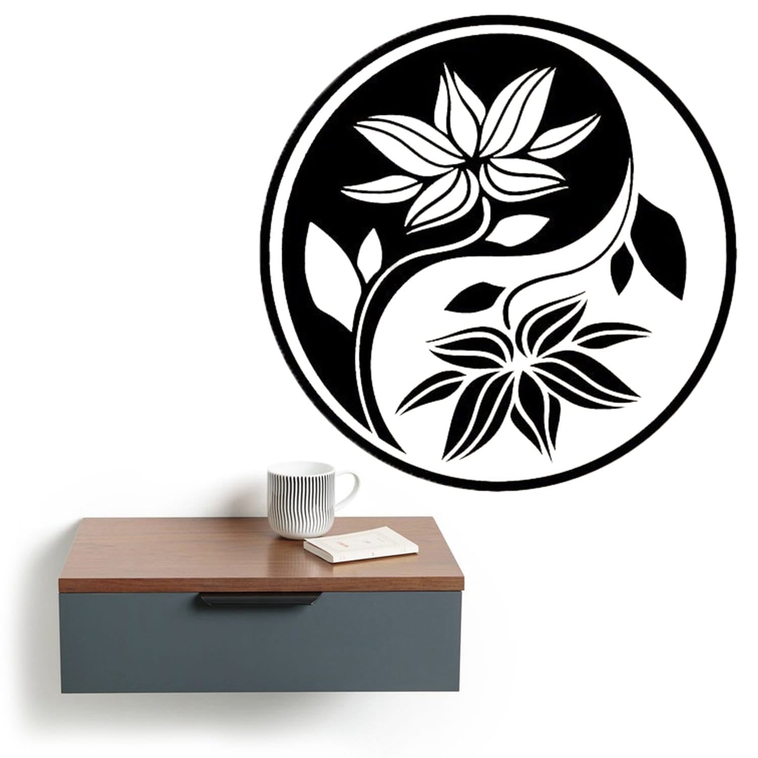 black and white lotus flower wall art